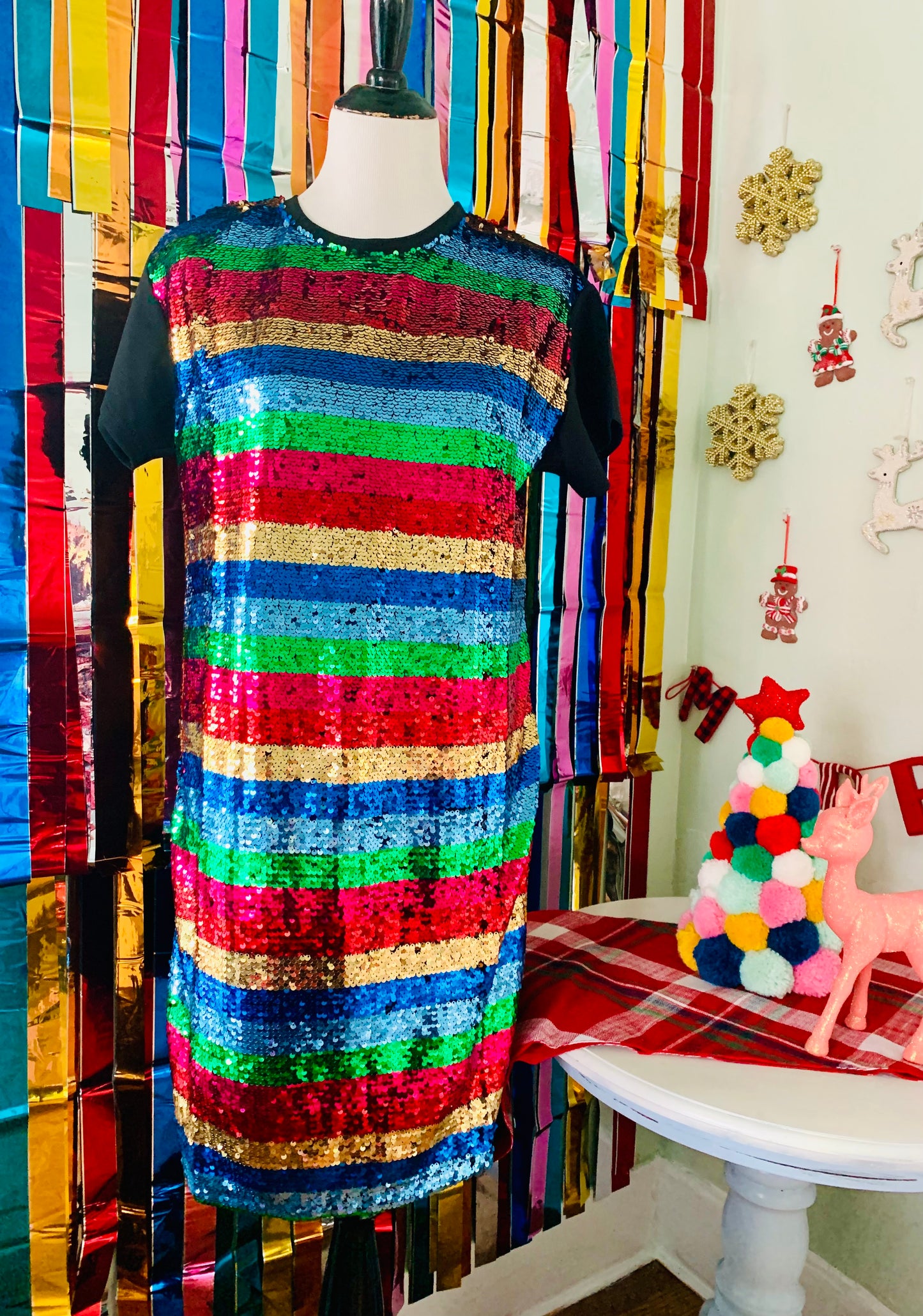 Small World Holiday Sequin T-shirt Dress
